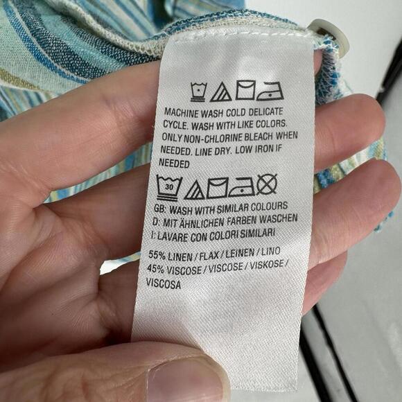 Naturals D & co shirt top large petite LP striped linen button up beachy coastal - Picture 4 of 5